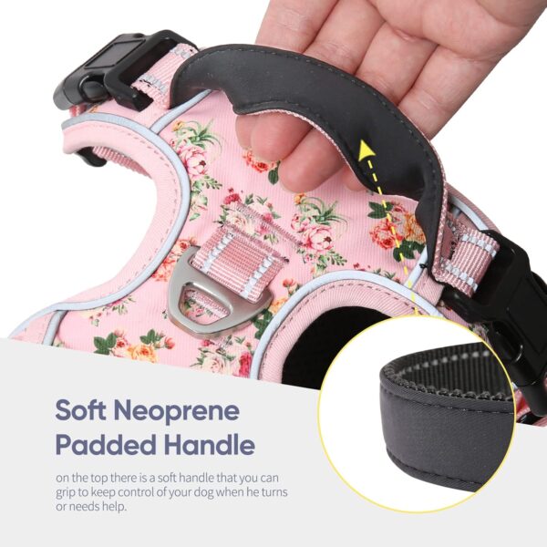 HEELE Dog Harness, Anti-Pull Reflective Dog Harness with Padded Handle for Medium Large Dogs, 1 Buckle on the Right Neck Strap Makes it Easy to Put on and Take Off, Floral-Pink, M - Image 8