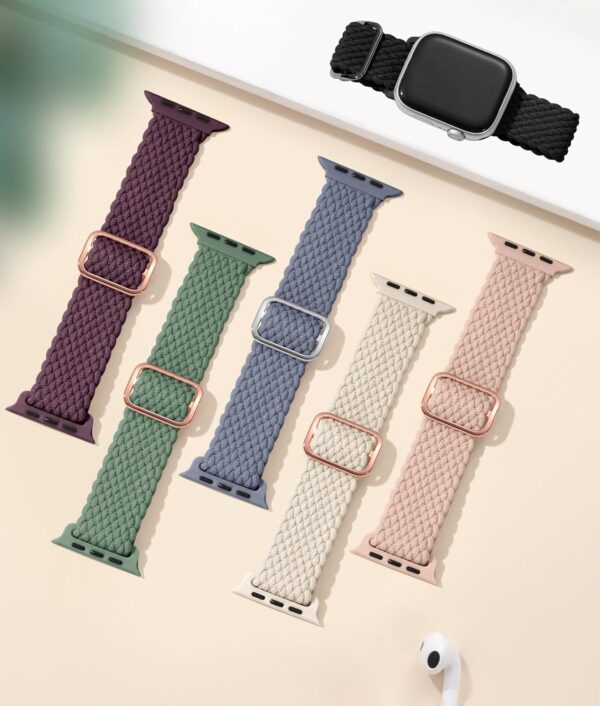 Maledan 6 Pack Braided Solo Loop Compatible with Apple Watch Straps 40mm 38mm 41mm 42mm for Women Men, Adjustable Nylon Stretchy Elastic Sport Band for iWatch SE Series 10 9 8 7 6 5 4 3 2 1 Ultra - Image 8