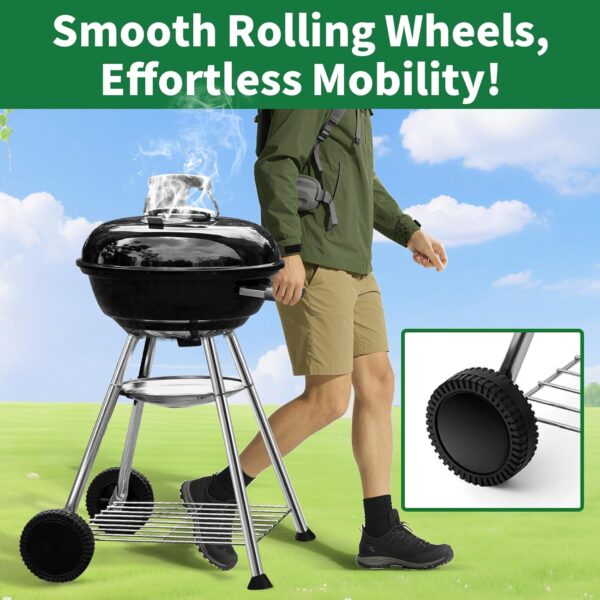 BEAU JARDIN Premium 18.1 Inch Charcoal Grill for Outdoor Cooking Barbecue Camping BBQ Coal Kettle Grill Tailgating Portable Heavy Duty Round with Thickened Grilling Bowl with Wheels BG231 - Image 4