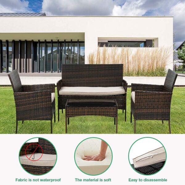 Outdoor Patio Furniture Sets 4 Pieces Patio Set Rattan Chair Wicker Sofa Conversation Set Patio Chair for Backyard Lawn Porch Poolside Balcony Garden Furniture Sets with Coffee Table (Brown) - Image 5