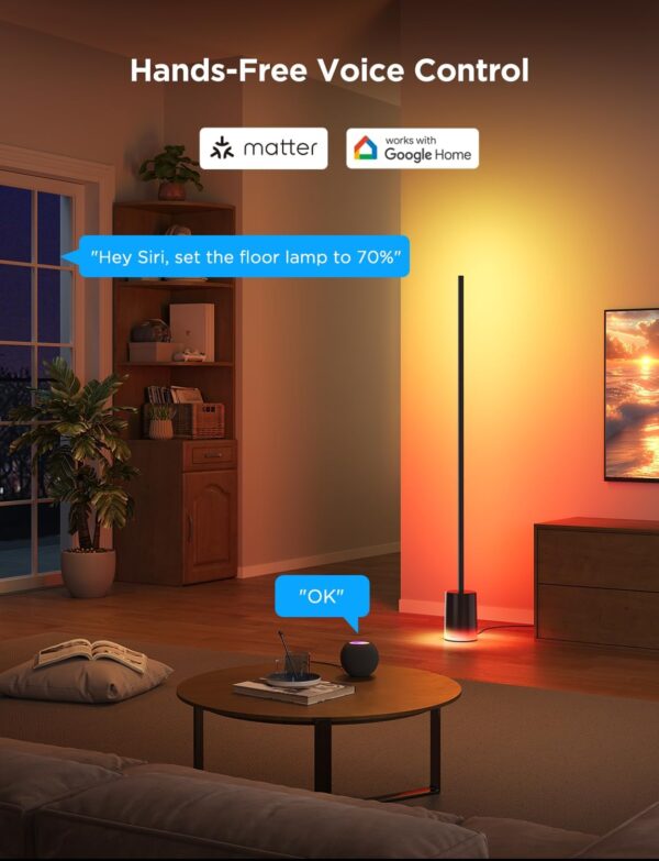 Govee LED Floor Lamp RGBIC, Dimmable Standing Lamp 152cm Work with Alexa and Matter, APP and Remote Control, Music Sync, Multicolour Scene Modes, Black Corner Floor Lamps for Living Room, Bedroom - Image 6