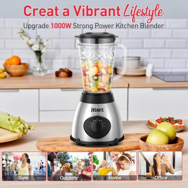 JUSANTE Countertop Blender, 1000W Professional Kitchen Blender for Shakes and Smoothies High Speed Ice Crusher Frozen Drinks 48 OZ Glass jar - Image 6