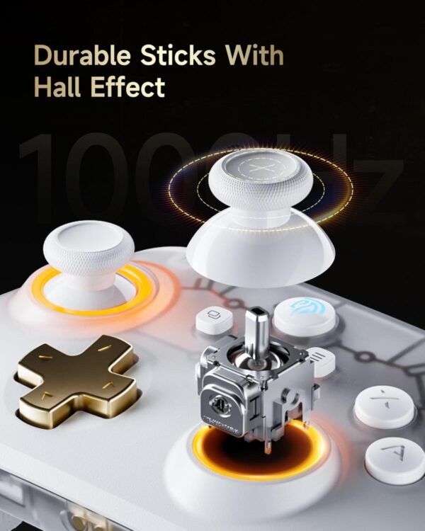 AKNES EasySMX D05 Wireless Gaming Controller with Charging Dock for PC/Switch/iOS/Android,Hall Effect Joystick & Triggers,2 Programmable Back Buttons,1000Hz Polling Rate,Adjustable RGB Lighting-White - Image 5
