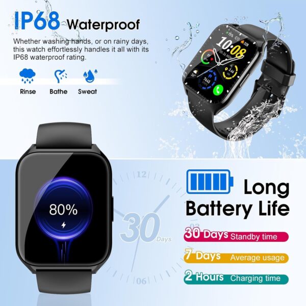 Smart Watch for Men Women Answer/Make Call, 2025 HD Screen 1.85" Fitness Watch, Sleep Monitor/Step Counter/Heart Rate, 110+ Sports Activity Tracker, IP68 Waterproof Smartwatch for Android iOS Black - Image 7