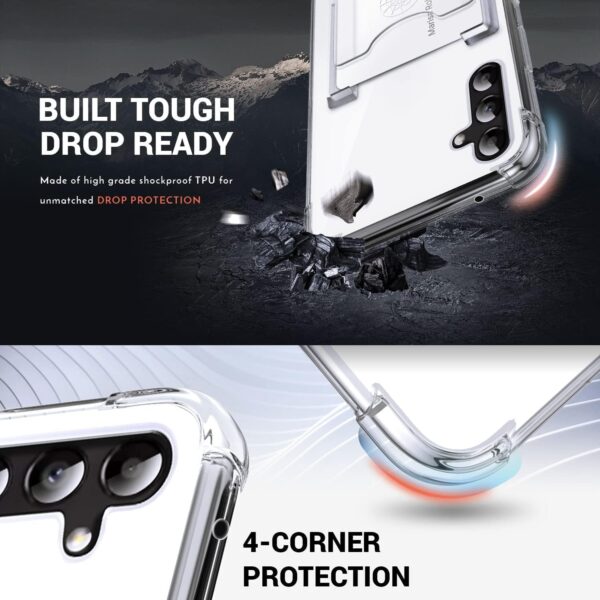 SHIELDS UP for Samsung A14 5G Case, Galaxy A14 5G Case, Minimalist Wallet Case with Ring Kickstand and Card Holder, Transparent Slim Shockproof TPU Bumper Cover for Samsung Galaxy A14- Clear - Image 3