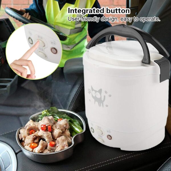 Mini Rice Cooker, 12V 100W 1L Electric Food Steamer, 2 Cups Portable Travel Steamer Small, All-in-1 Multi Cooker Stainless Waterproof Non-Stick Pot(White) - Image 4