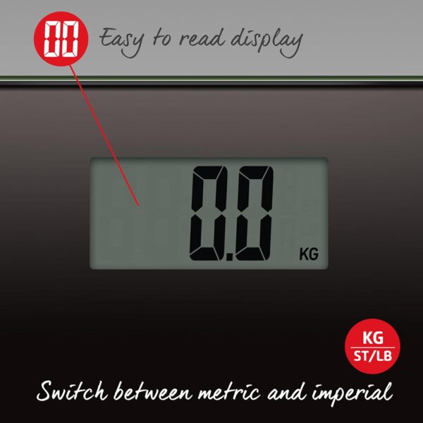 Salter 9205 BK3R Digital Bathroom Scale – Large Display Electronic Weighing Scales For Body Weight, Toughened Glass Platform, Lightweight, Instant Readings, Carpet Feet & Batteries Included, Black - Image 5