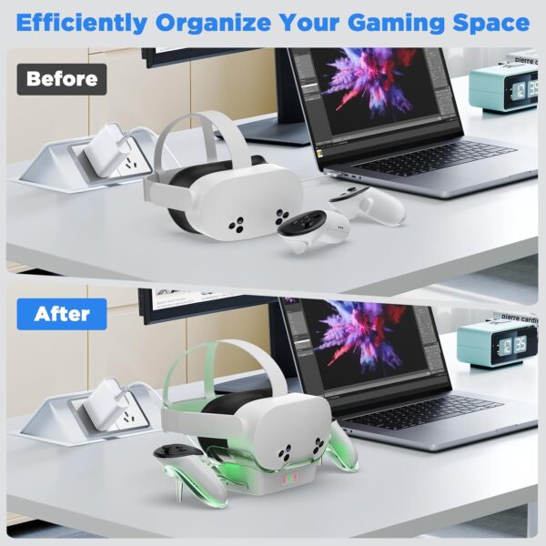 Aceshop Charging Stand for Meta Quest 3S/2 Magnetic VR Charging Dock with Controller Holder and Indicator Light, 2 Rechargeable Batteries - Image 7