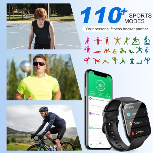 Smart Watch for Men Women Answer/Make Call, 2025 HD Screen 1.85" Fitness Watch, Sleep Monitor/Step Counter/Heart Rate, 110+ Sports Activity Tracker, IP68 Waterproof Smartwatch for Android iOS Black - Image 6