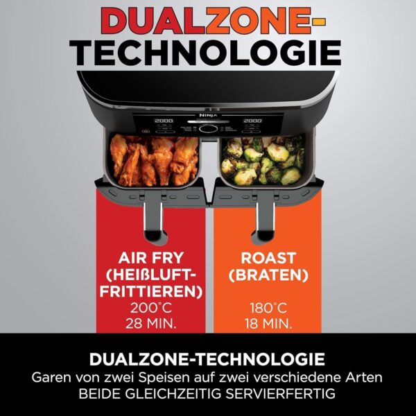 Ninja Foodi Dual Zone Digital Air Fryer, 2 Drawers, 7.6 L, 4-in-1, Used No Oil, Airfry, Max Crisp, Roasting, Warming, Non-stick, Dishwasher Safe Baskets and Crisp Plates, Black AF200EU - Image 8