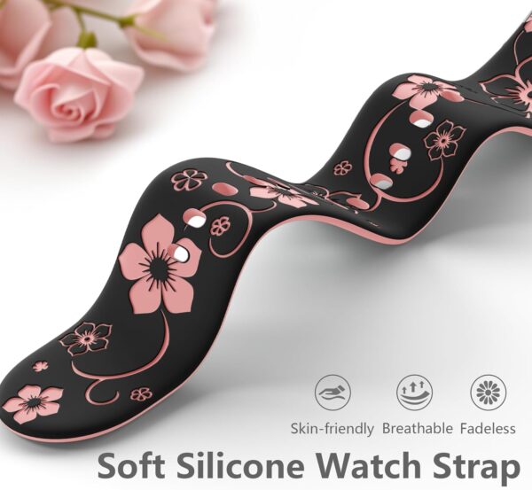 Mastten 20mm Flowers Engraved Strap Compatible with Samsung Galaxy Watch 7 6 5 4 Strap 40mm 44mm, Galaxy Watch FE / 6 4 Classic / 5 Pro/Watch 3 41mm / Active 2, Soft Silicone Sport Band for Women - Image 4