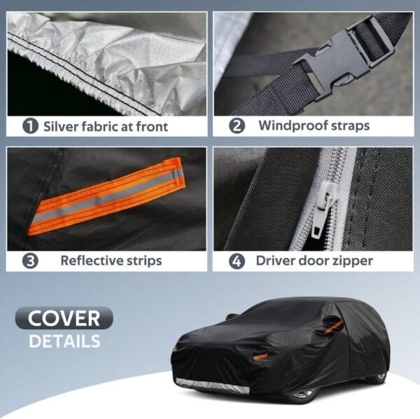 GUNHYI 7 Layers Heavy Duty Hatchback Car Cover Waterproof 100%, Custom Fit For 3 Series Touring E30 1987-1994, All Weather Outdoor Car Cover Sun Rain Dust Protection, With Zip And Cotton Lined, Black - Image 4