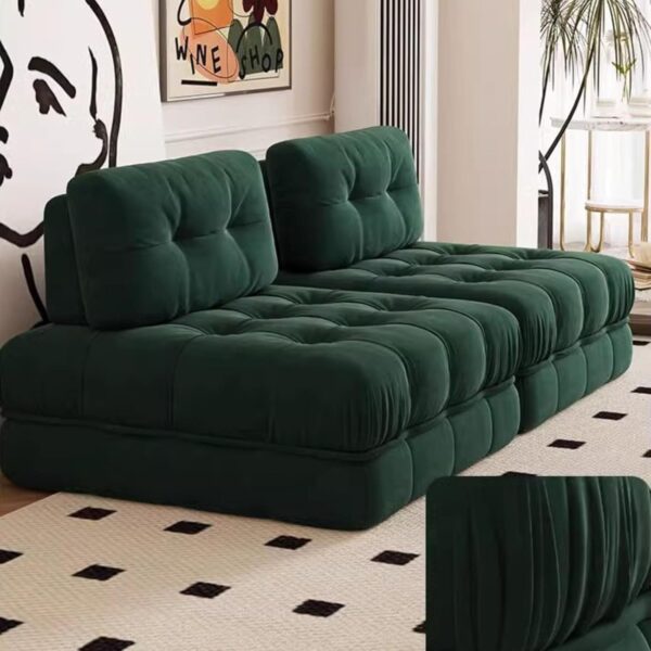 WEIDPHL Modular Tofu Block Armless Sofa, Modern Sectional Sofa Couch with Movable Back Pillow, Lazy Single Floor Sofa Couch, Lying Tatami for Living Room,Bedroom,Balcony,Frosted Velvet Green - Image 4