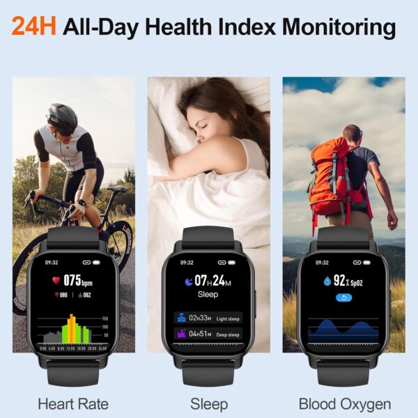 Smart Watch for Men Women with Bluetooth Call/Message Reminder, Fitness Watch 1.85" Touch Screen, Watch Heart Rate/Sleep/Spo2/Calories/Steps Monitor, 112+ Sport Mode, Activity Tracker for Android/iOS - Image 4