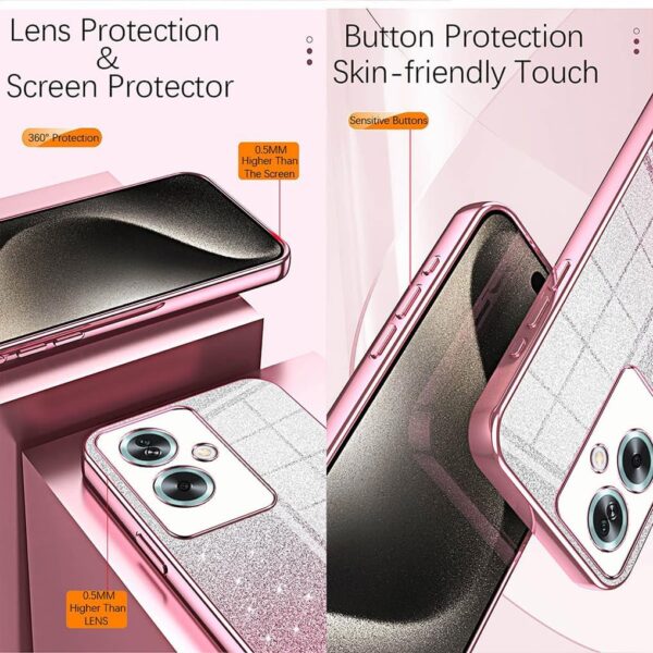SEAHAI Case for OPPO A79 5G / OnePlus Nord N30 SE 5G, Ultra Thin Transparent Gradient Color Shining Pattern Card Plating Design Shockproof TPU Bumper Soft Silicone Fashion Cover - Pink - Image 6
