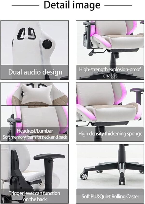 HUIQC Gaming Chair Ergonomic Computer Chairs with 4D Adjustable Armrest,Built-in Bluetooth Speaker,Comfortable Sedentary Racing Style Office Chair - Image 8