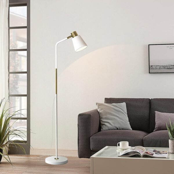 Floor Lamp, Industrial Floor Lamps Corner Lamp Rustic Farmhouse Standing Lamp, Adjustable Metal Heads Indoor Task Lighting Reading Floor Lamps for Living Room, Bedroom, E27 Socket (White) - Image 9