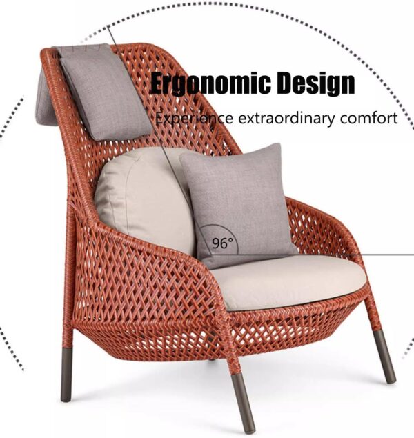 3 Piece Outdoor Patio Furniture Sets，PE Wicker Patio Chairs Outdoor Modern Conversation Sofa Set For Deck Yard Porch(Orange) - Image 4