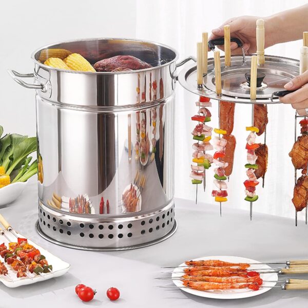 Barbecue Charcoal Barrel,Stainless Steel Split Oven,Smokeless Charcoal Smoker Barrel Grill,360 Degrees All Round Roasting and Oil Charcoal Separation (L) - Image 3