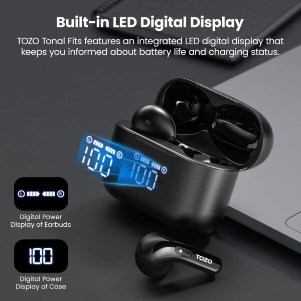 TOZO T21 Wireless Earbuds, Bluetooth 5.3 Earphones, Semi In Ear Buds, Dual Mic Call Noise Cancelling Earphones, Bluetooth Earbuds with Wireless Charging Case, IPX8 Waterproof, 44H Playtime - Image 3