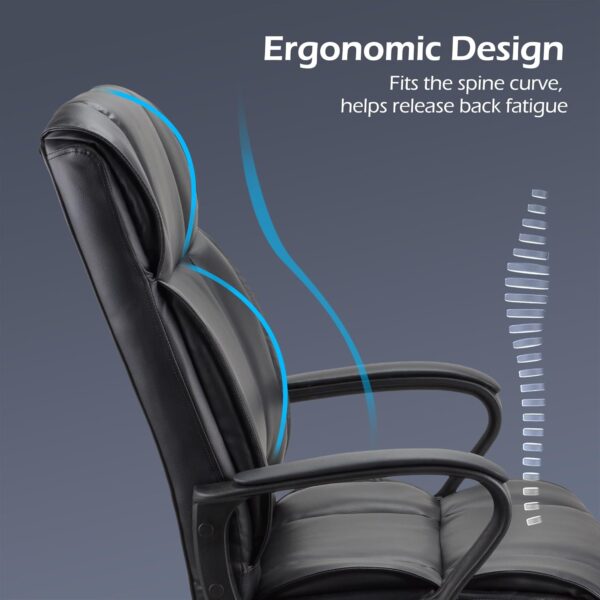 Play haha.Executive office seat with high back support padded armrests adjustable height tilt mechanism thick cushion ergonomic PU leather surface for home or workplace use - Image 11