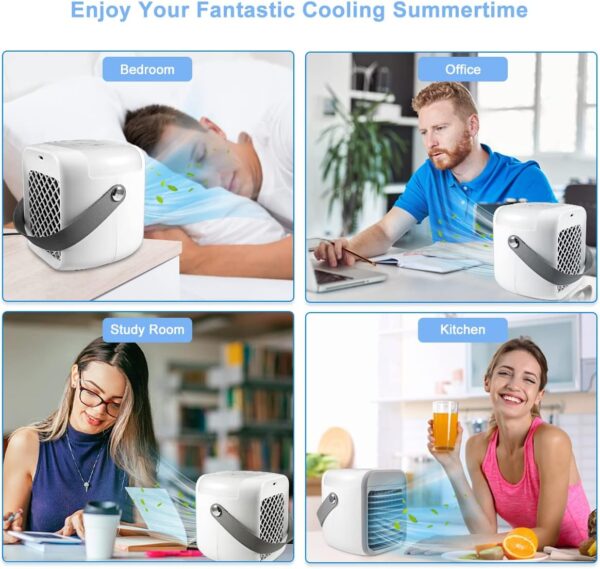 Portable Air Conditioner, Air Cooler with 300ml Water Tank, 3-in-1 Free Standing Cooling AC Unit with Fan & Dehumidifier, 3 Speed 7 Color Lights Oscillating Cooling Fan for Desk, Home, Bedroom, Office - Image 8