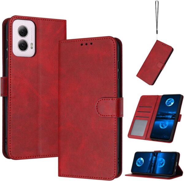 QiongniAN Compatible with Motorola Moto G 5G 2024 Leather Case,Compatible with Motorola Moto G Play 2024 5G (Not 4G) / Moto G 5G 2024 (Not 4G) Case PU Leather Phone Flip Cover Red - Image 2