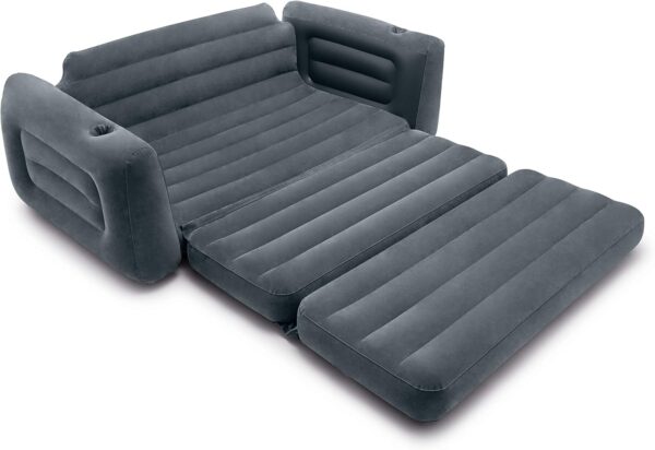 Intex 2 in 1 Inflatable Pull Out Sofa and Queen Size Air Bed Mattress with Cup Holders for Indoor and Outdoor Use for Adults (2 Pack), Charcoal Gray - Image 7