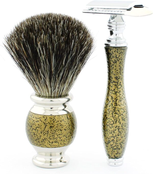 Haryali London Mens Shaving Kit, 5pc Shaving Brush Set, Gold Antique, Grooming Set, Badger Hair Shaving Brush, Double Edge Safety Razor, Shaving Soap and Stainless Steel Bowl, Aftershave Alum Stick - Image 4