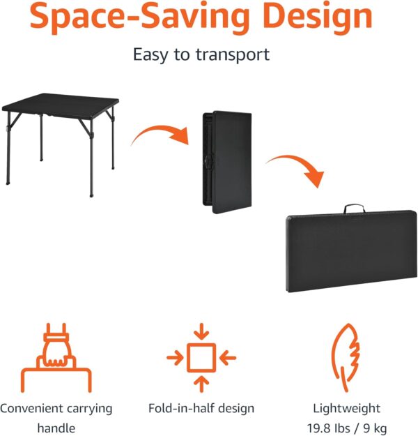 Amazon Basics Square Folding Table with Carrying Handle, Indoor & Outdoor, Portable, Lightweight, Travel and Dining Table, Picnic, Camping, Black, 86.1 x 86.1 x 74 cm - Image 4