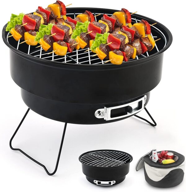 Shineyoo Portable BBQ Grill - Small Charcoal Barbecue with Insulated Bag for Camping, Outdoor, Travel & Garden - Black, 26 × 26 ×18cm - Image 2