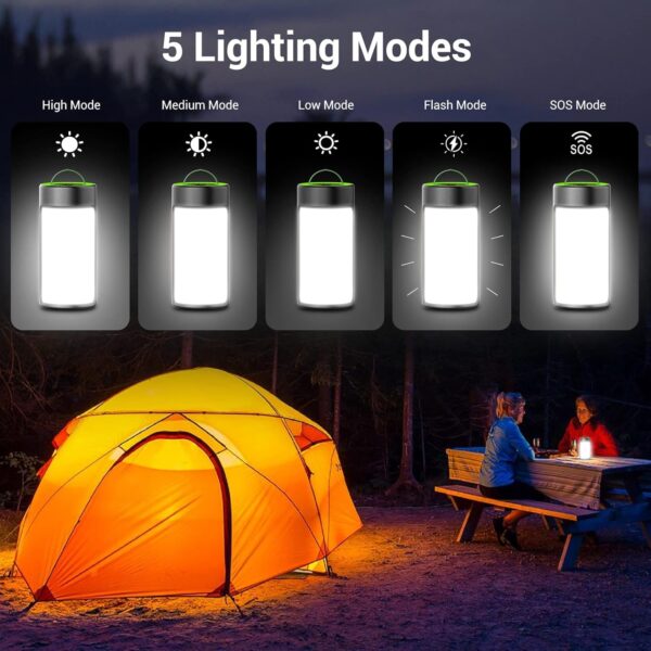 CT CAPETRONIX LED Camping Lights, Rechargeable Camping Lanterns with 400LM 5 Light Modes Water-Resistant, Portable Emergency Tent Lights for Camping Power Cuts Hiking (2-Pack, Grass Green) - Image 5