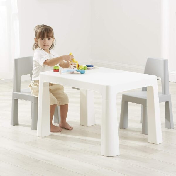 Liberty House Toys BS-8817W Kids White and Grey Height Adjustable Table and 2 Chairs, 49-54cm H x 50cm W x 78cm D - Image 2