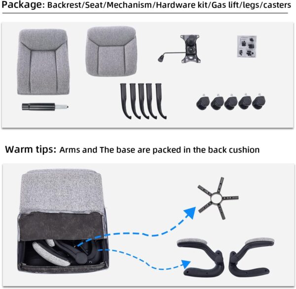 MZLEE Executive Office Chair, Ergonomic Computer Desk Chair Swivel Work Chair with Flip-up Armrest, Adjustable Height, Comfortable for Office Home Gaming(Grey Fabric) - Image 3