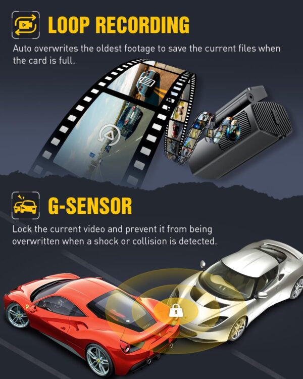 EUKI 4K Dash Cam Front and Rear with WiFi, Dual Dashcam, Car Camera with Parking Monitor, Night Vision, WDR, G-Sensor, Loop Recording, App Control,24 hour Parking Mode, 64GB SD Card Included - Image 6