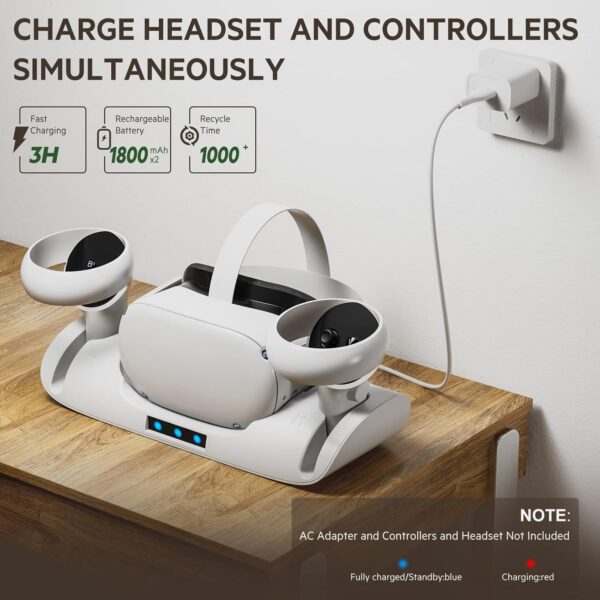 Aceshop Charging Dock for Quest 2 VR Headset Charging Stand for Oculus/Meta Quest 2 Magnetic Charging Station for VR Headset and Touch Controllers, High Speed Charging Stand, LED Indicator, 2 Battery - Image 4