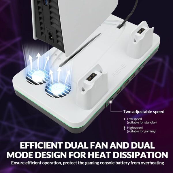 reiie PS5 Slim Cooling Stand with Dual Controller Charging Station, Multi-functional PS5 Slim Stand with RGB Light&Headphone Hook&2-Level Silent Fan for PS 5 Slim Digital/Disc - Image 4