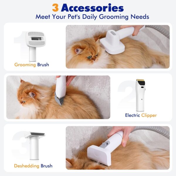 Rywell Dog Vacuum Groomer,Dog Hair Vacuum 12Kpa, Pet Grooming Vacuum for Dogs with Low Noise, Pet Hoover with Clippers for Shedding Grooming, 3 Suction Mode - Image 4