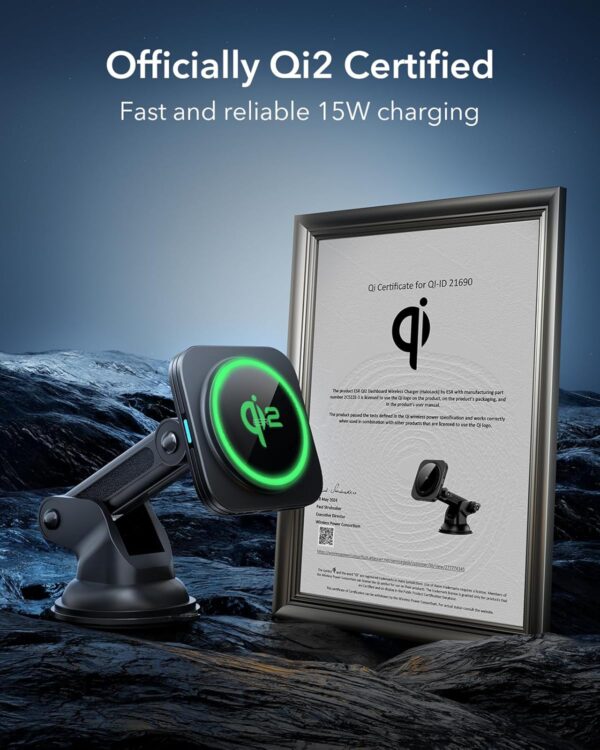 ESR for Qi2 15W MagSafe Car Mount Charger, Dashboard/Windshield Qi2-Certified Magnetic Phone Holder Car Wireless Charger for iPhone 16 Pro Max Plus 15 14 13 12 Mini, S25, Fast Charge MagSafe Accessory - Image 3