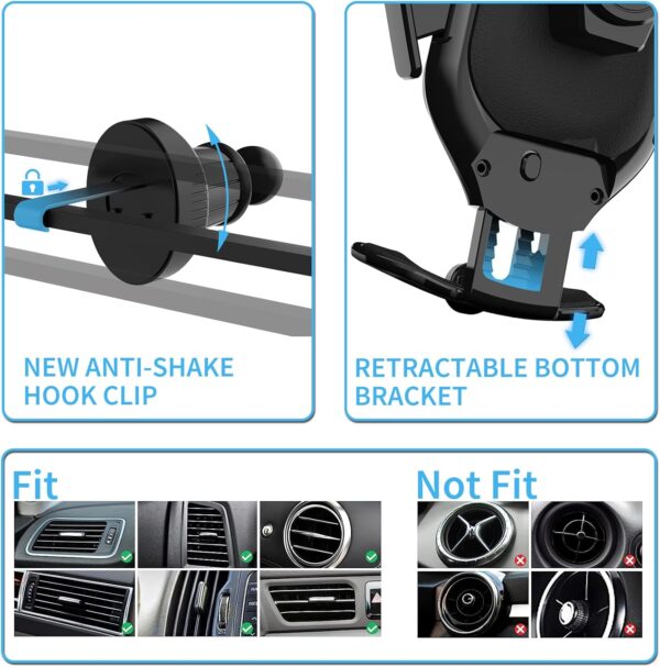 UEASE Wireless Car Charger, 15W Fast Charging Auto Clamping Car Charger Phone Mount Air Vent Cell Phone Holder for iPhone 16/15/14/13/13 Pro/12 pro/12/11/X, Galaxy S24/S23/S22/S21 etc - Image 3