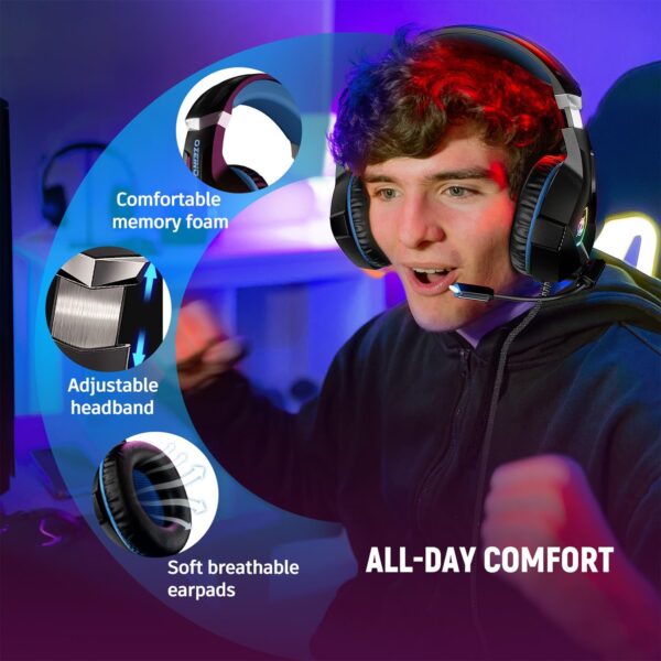 Gaming Headset Stereo Surround Sound Gaming Headphones with Breathing RGB Light & Adjustable Mic for PS4 PS5 PC Xbox One Laptop Mac - Image 6