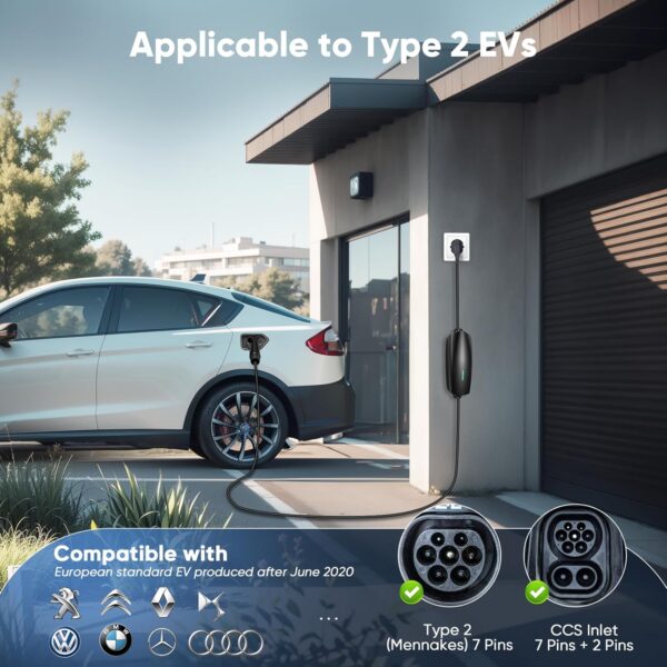 EV Charger APP Control 10M, 6-13A Adjustable Current, 0-24 Hours Delayed Timer, Max. 3.3kW, EV Charger Cable Type 2 to 3 Pin Plug, Wifi & Bluetooth Connection, IP65 Waterproof - Image 7