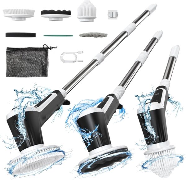 Minthouz Electric Spin Scrubber, Electric Cleaning Brush with 6 Replaceable Brush Heads and Extension Arm Electric Scrubbing Brush 90mins Work Time Power Scrubber for Kitchen, Car, Tile, Wall, Floor - Image 2