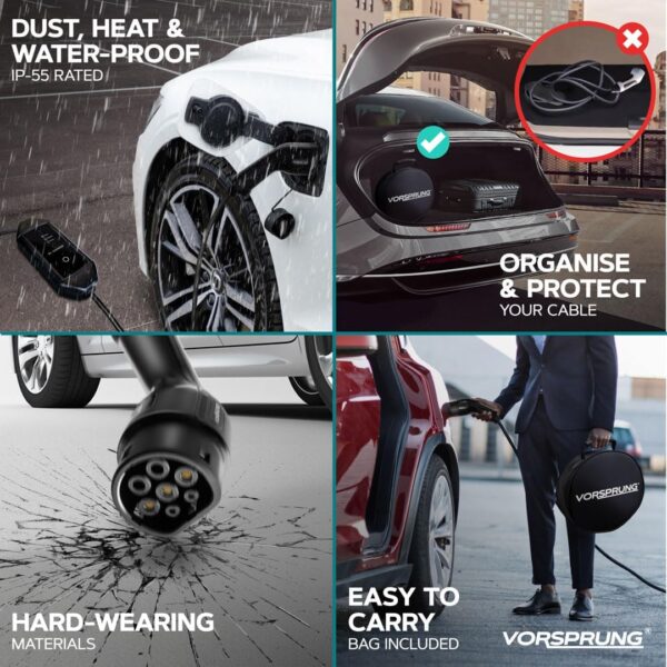 VORSPRUNG® Portable EV Charger Type 2 10A (UK Plug 3 Pin) - Rapid Electric Vehicle Portable Charging Cable T2 (IEC 62196-2 Type 2) EV Charger 3 Pin to Type 2 for All Type 2 EV/Phevs (5 Meter) -UK - Image 7