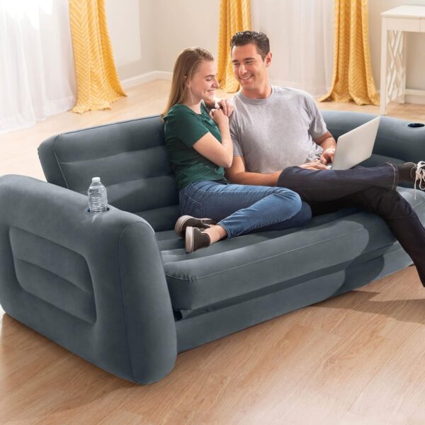 Intex Queen Size Pull-Out Inflatable camping sofa bed Sleep Away Futon Couch with 3 quick inflation and deflation valves, ‎203.2 x 231.14 x 66.04 cm, Charcoal grey - Image 3