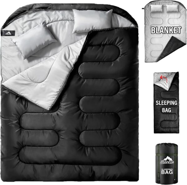 MEREZA Sleeping Bags XL for Mens Double Sleeping bag Adult Wide Sleeping Bag for Camping Big and Tall Sleeping Bags Large 2 Person Sleeping bag King Size Warm Cold Weather - Image 2