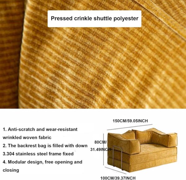Modular Sectional Sofa Couch Convertible Sofa Bed with Removable Backrest and Chenille Fabric Folding Sofa Bed for Living Room 1.5m E - Image 4