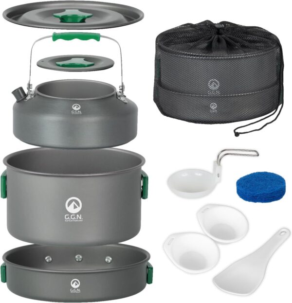 Go! Go! Nature! - Camping Cookware 9-Piece Set, Grey & Green - Image 2