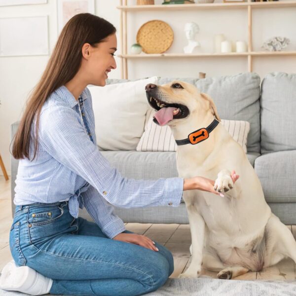 Anti Bark Collars for Dogs, Rechargeable Bark Collar with 7 Adjustable Sensitivity Levels, Smart Dog Barking Collar Humane Vibration Beep Anti Barking Device for Small Medium Large Dogs (Orange-Bone) - Image 8