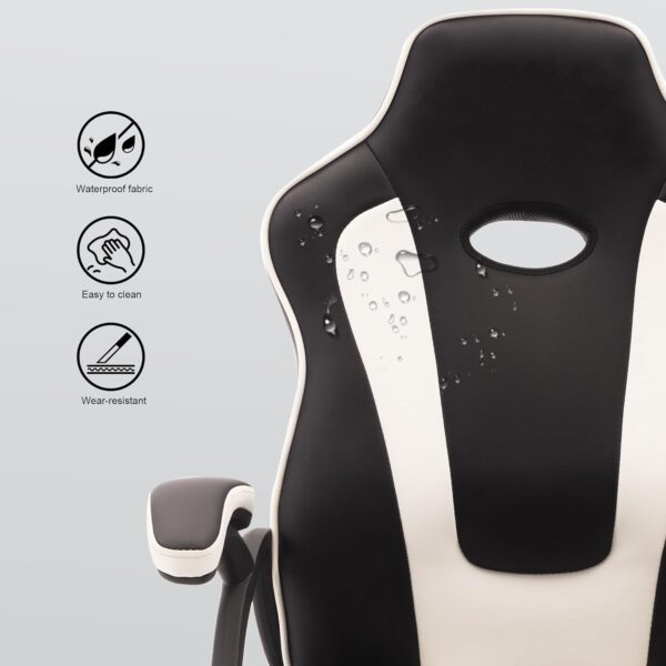 Play haha.Ergonomic high back seat with breathable mesh insert padded armrests tilt adjustment durable base lumbar support PU leather surface for gaming home or office use - Image 11